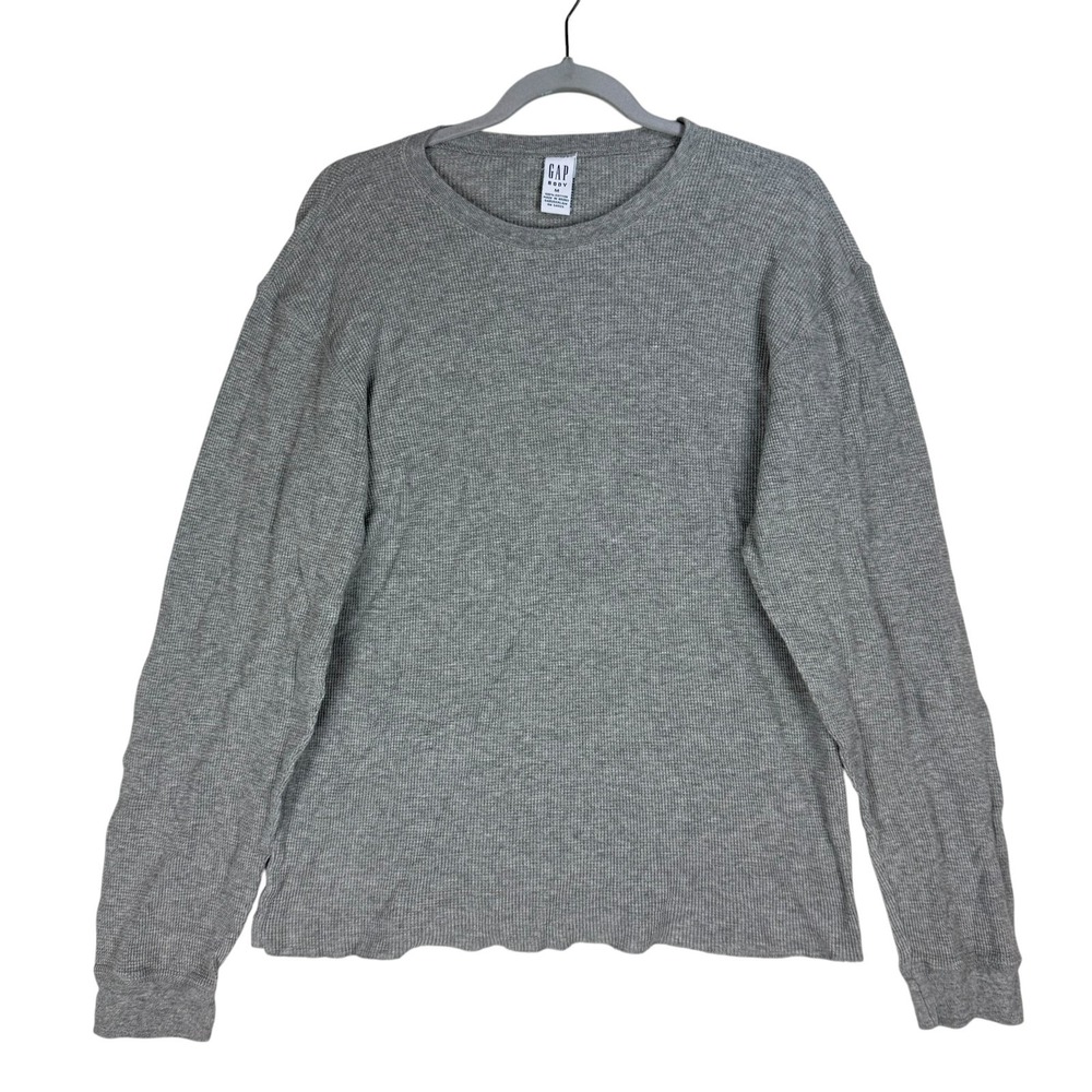 Vintage Gap Body Shirt Mens‎ Medium Gray Waffle Knit Long Sleeve Cotton Pullover